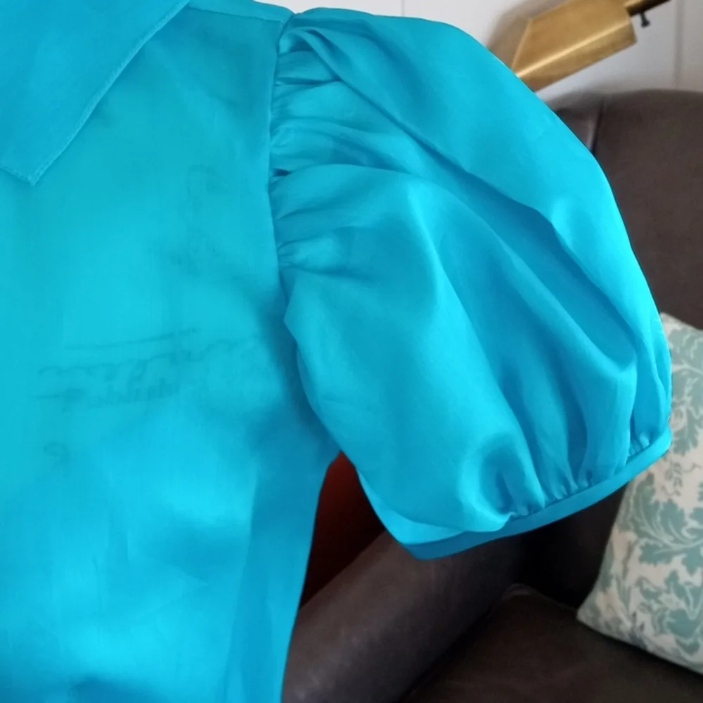 Ralph Lauren purple label women's blouse 100% silk size 6 turquoise color - Picture 5 of 17